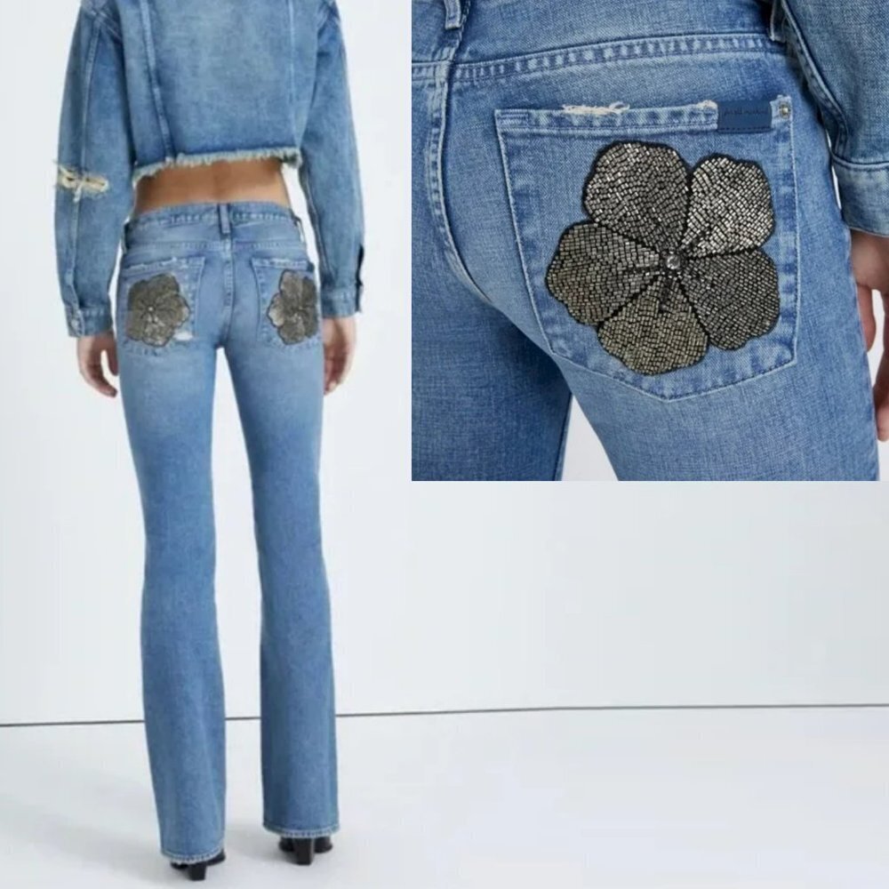 NWT New $278 7 For All Mankind Bootcut Beaded Floral Maribel Jeans Size 26